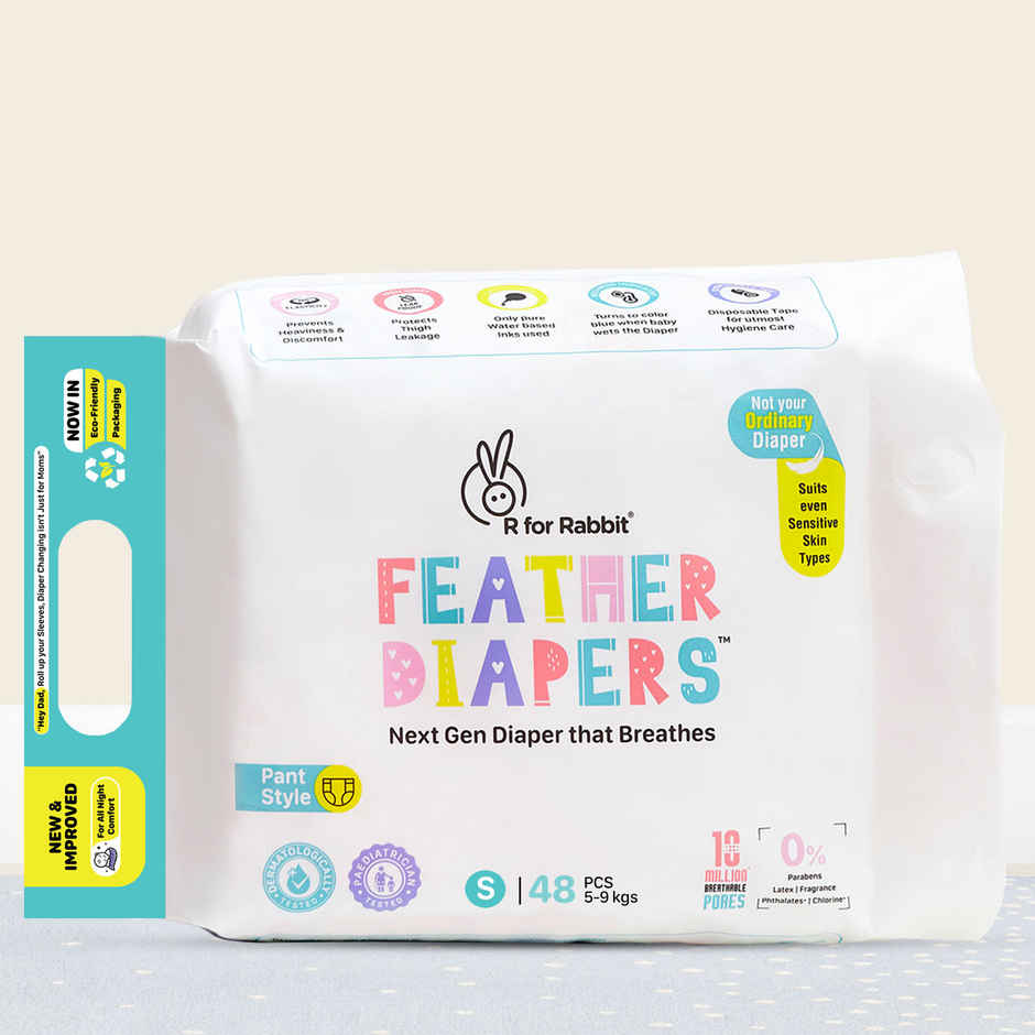 R For Rabbit Feather Diaper Pants Size S| Small For Baby Of 5-9 Kgs (Pack Of 48)