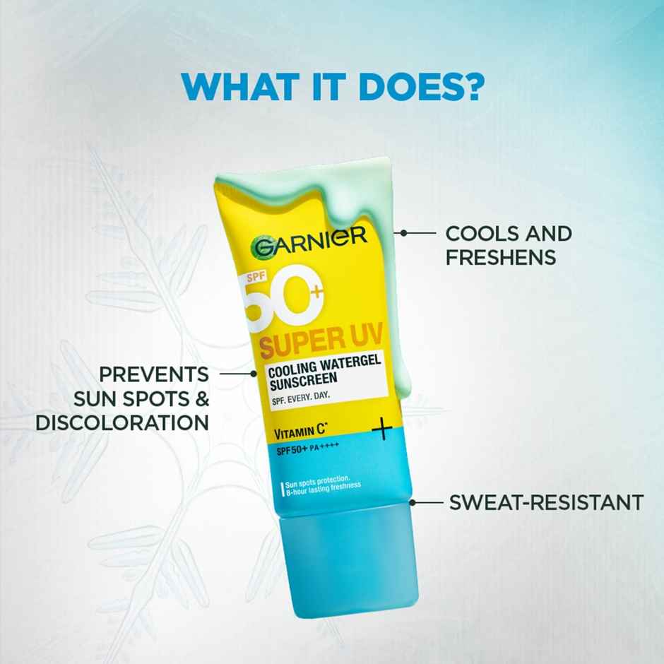 Garnier Super UV Cooling Water Gel Sunscreen | 8 hr Freshness | No White Cast | SPF 50 PA++++