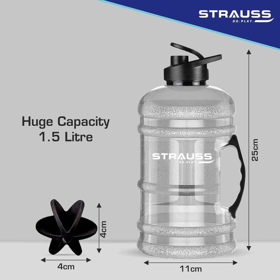 Strauss Gallon Shaker Water Bottle 1.5L with Mixer Ball, (Transparent, White Shade)