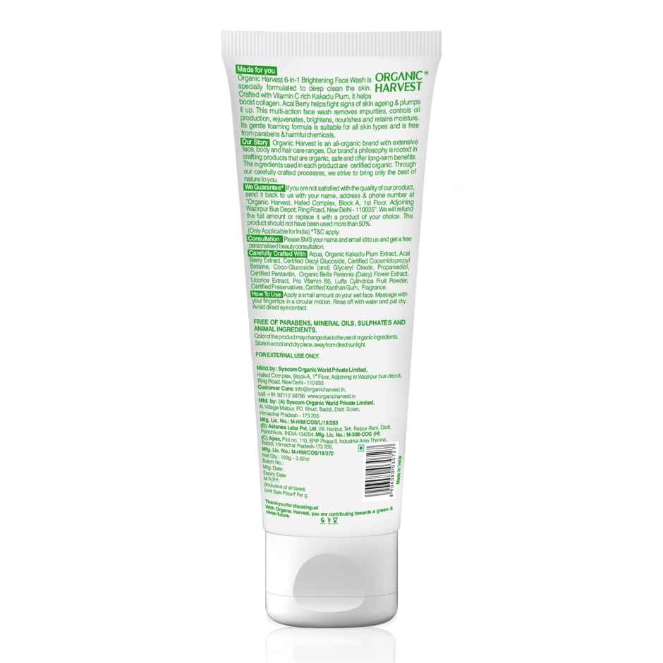 Organic Harvest 6 In1 Face Wash For Women Daily Use With Benefits Of Oil Control Cleansing