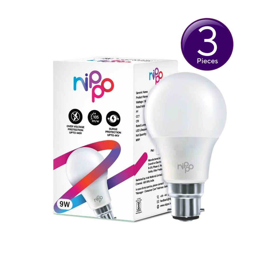 Nippo 9W LED Bulb | Cool Light | B22 Base Holder Combo 