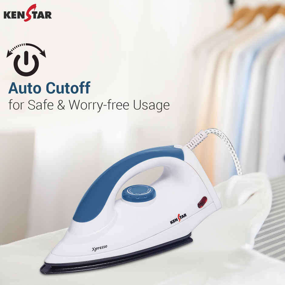 Kenstar Xpresso 1000 W Dry Iron Quick Heat Up, Anti Bacterial Dual Coated Soleplate-Blue & White
