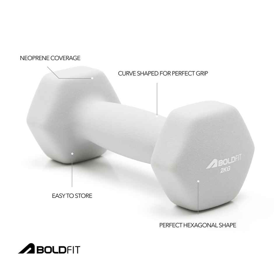 BOLDFIT Dumbbell Set | Neoprene Home Gym Workout Equipment, Fitness | Grey - 2 x 2 kg