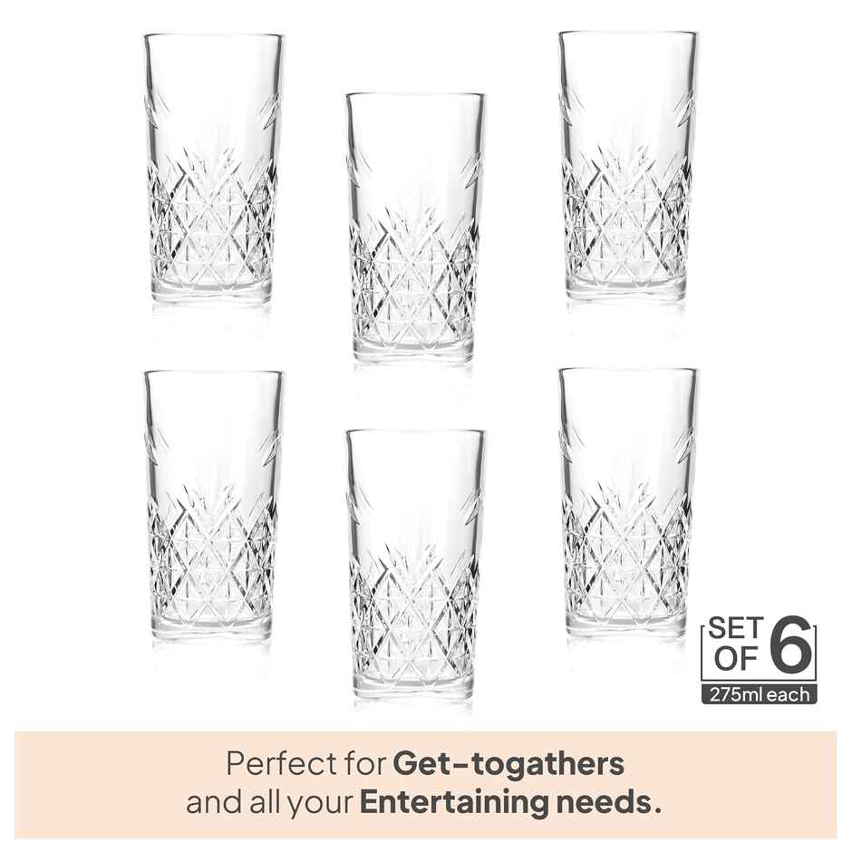 Cello Classix Tumbler Glass Set | Glass Tumblers for Water, Juice & Mocktails | Clear - 275 ml