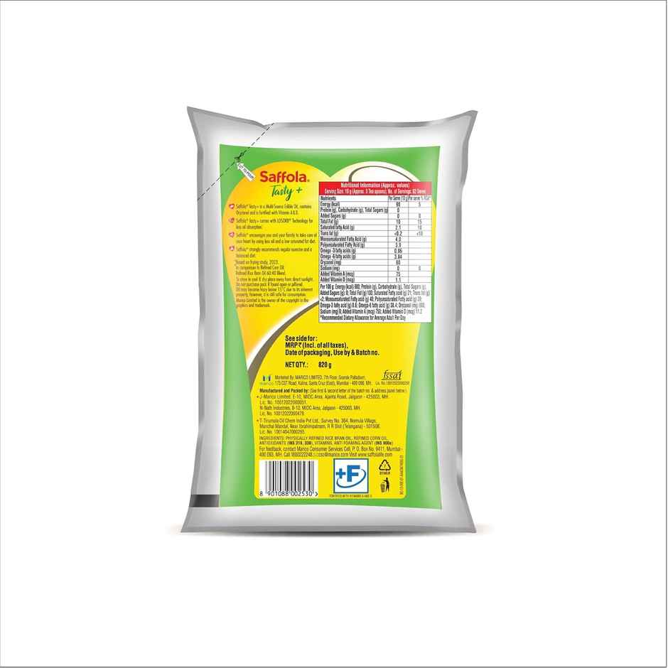 Saffola Tasty + Refined Rice bran & Corn Oil | 50% More Oryzanol | Multi-Source Edible Oil