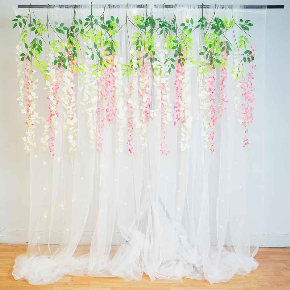 White Net Curtains With White & Pink Wisteria | Special You