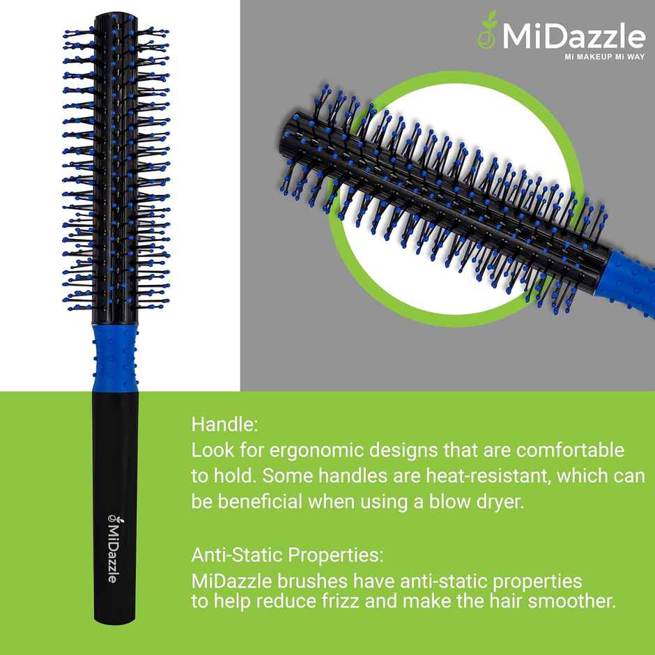Midazzle Premium Round Black & Blue Hair Brush M169 Mihb0035