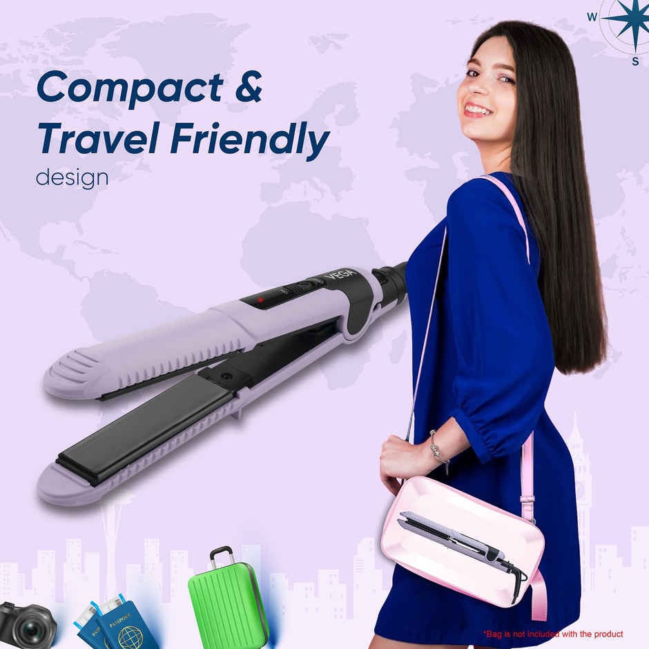 Vega Mini Hair Straightener for Women with Ceramic Coated Plates & Quick Heat Up (VHSH-40)