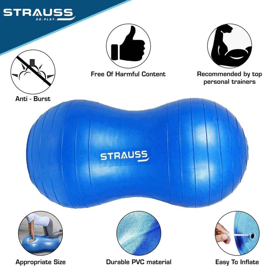 Strauss Rubber Anti-burst Gym Ball | Peanut Shape | 95x45 Cm | Blue