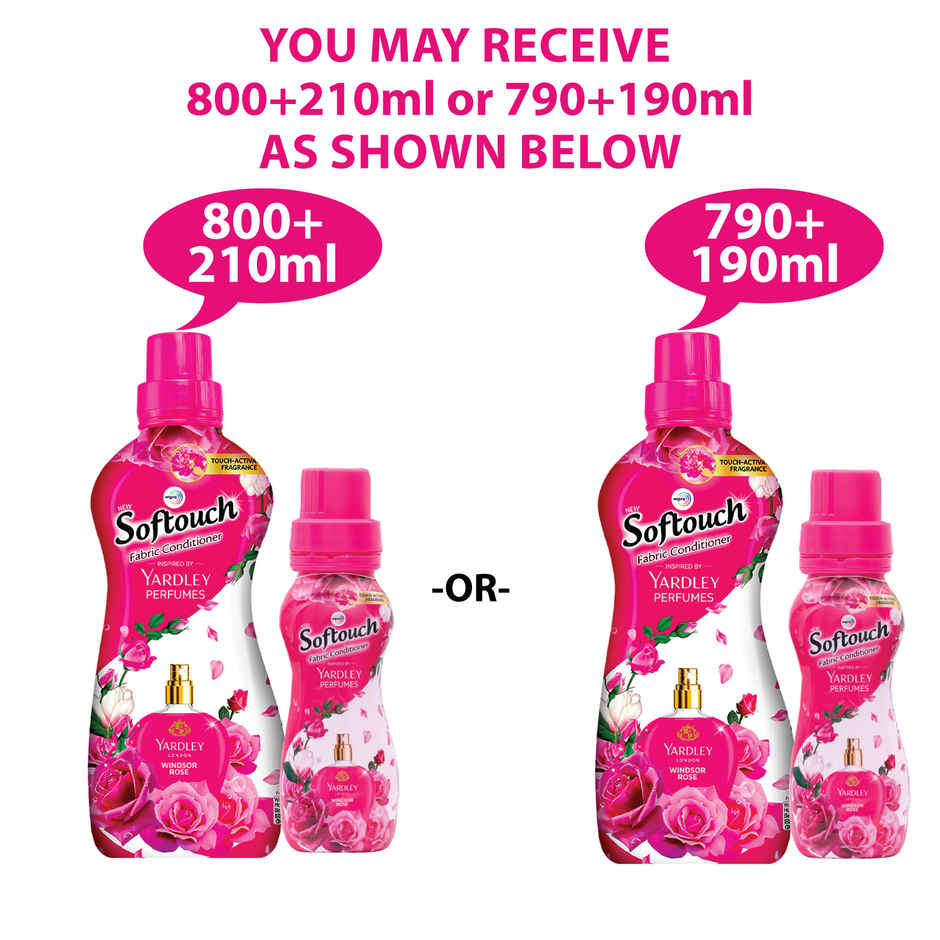 Softouch Yardley Fabric Conditioner | Long Lasting Fragrance for Clothes | Windsor Rose | 790 + 190 ml