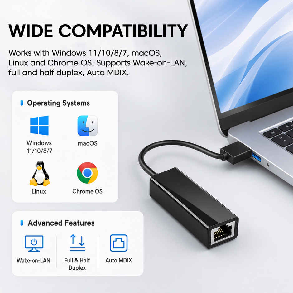 Sounce Usb 2.0 To Rj45 Ethernet Adapter, Usb To 10/100/1000 Gigabit Ethernet Lan Network Adapter, Black