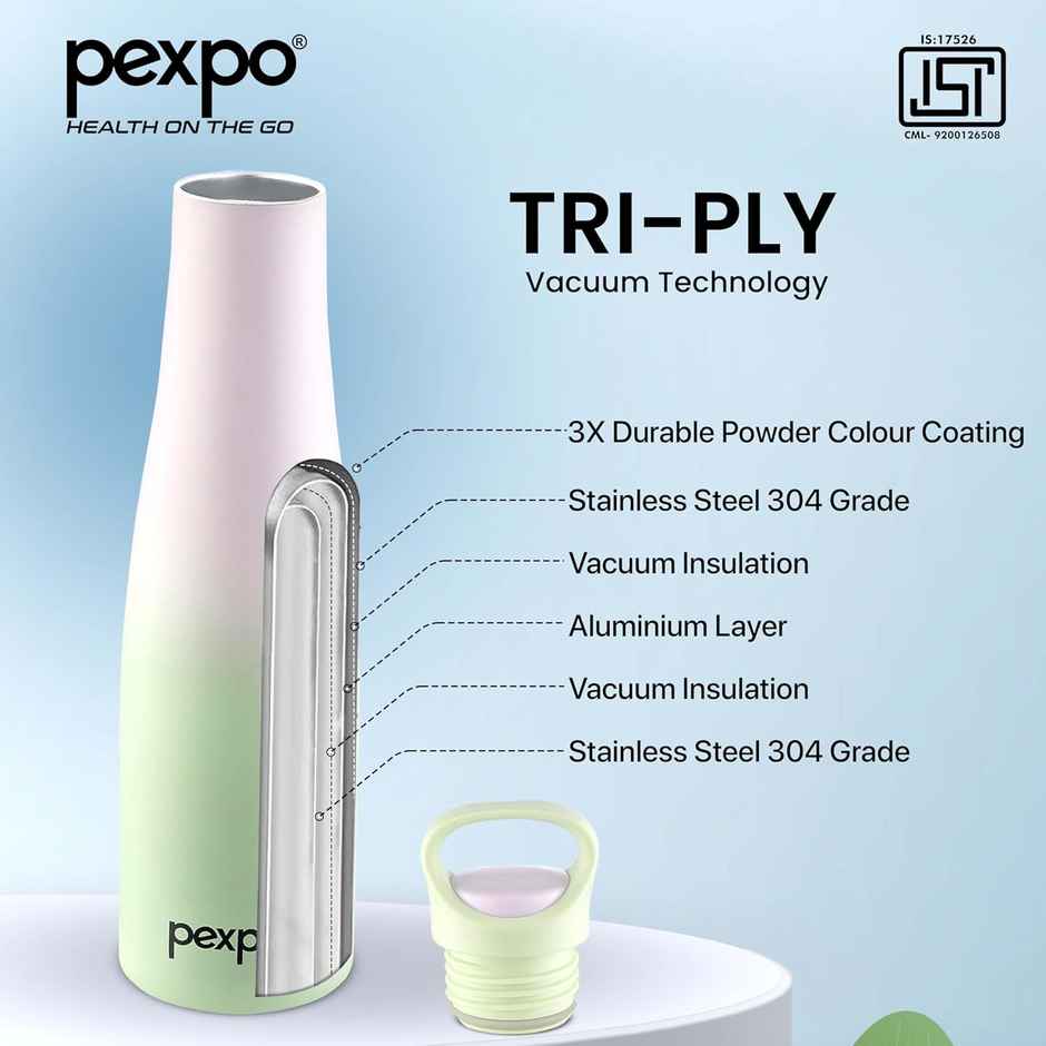 Pexpo Morocco Isi Certified Hot & Cold Insulated Bottle | 620 ml | Purple | Green Ombre Shade