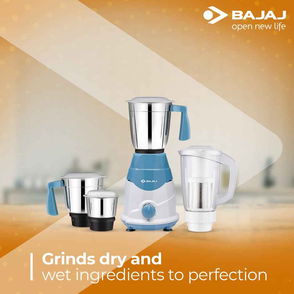 Bajaj Rex Mixer Grinder | 750 W | 4 Jar - Blue