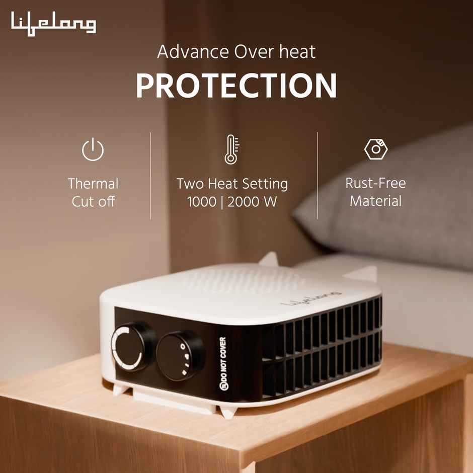 Lifelong LLFH922A Infinia Plus 2kW Fan Heater|Blower, 2 Heat Settings, Adjustable Thermostat - White