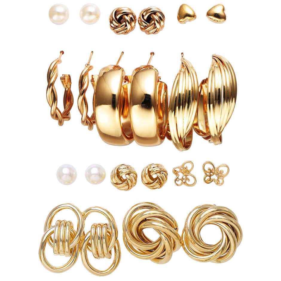 Shining Diva Fashion 11 Pairs Combo Set Stylish Hoop Stud Earrings for Women and Girls | 14949er