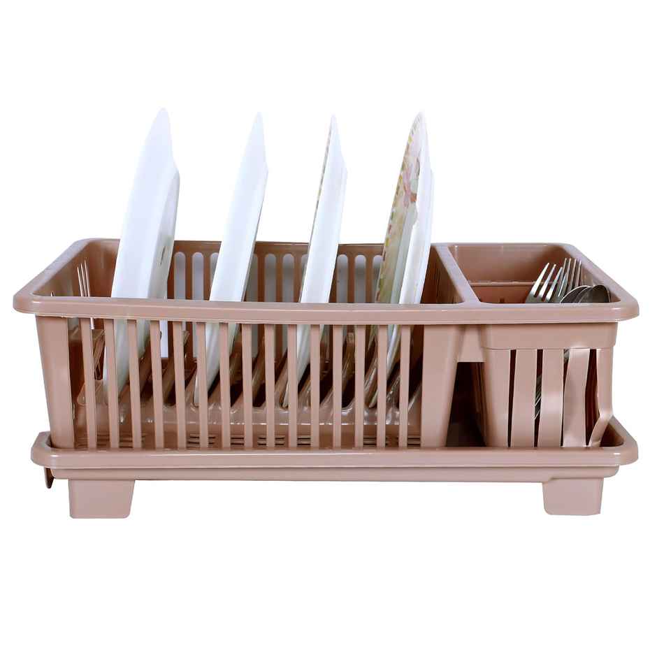 Kuber Industries Plastic Dish Drainer with Tray|Dish Drying Rack for Kitchen | Maple Brown