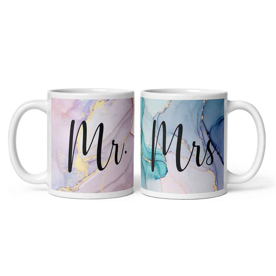 Kooltech Mr & Mrs Marble Design Printed White Coffee And Tea Ceramic Mug Set Of 2