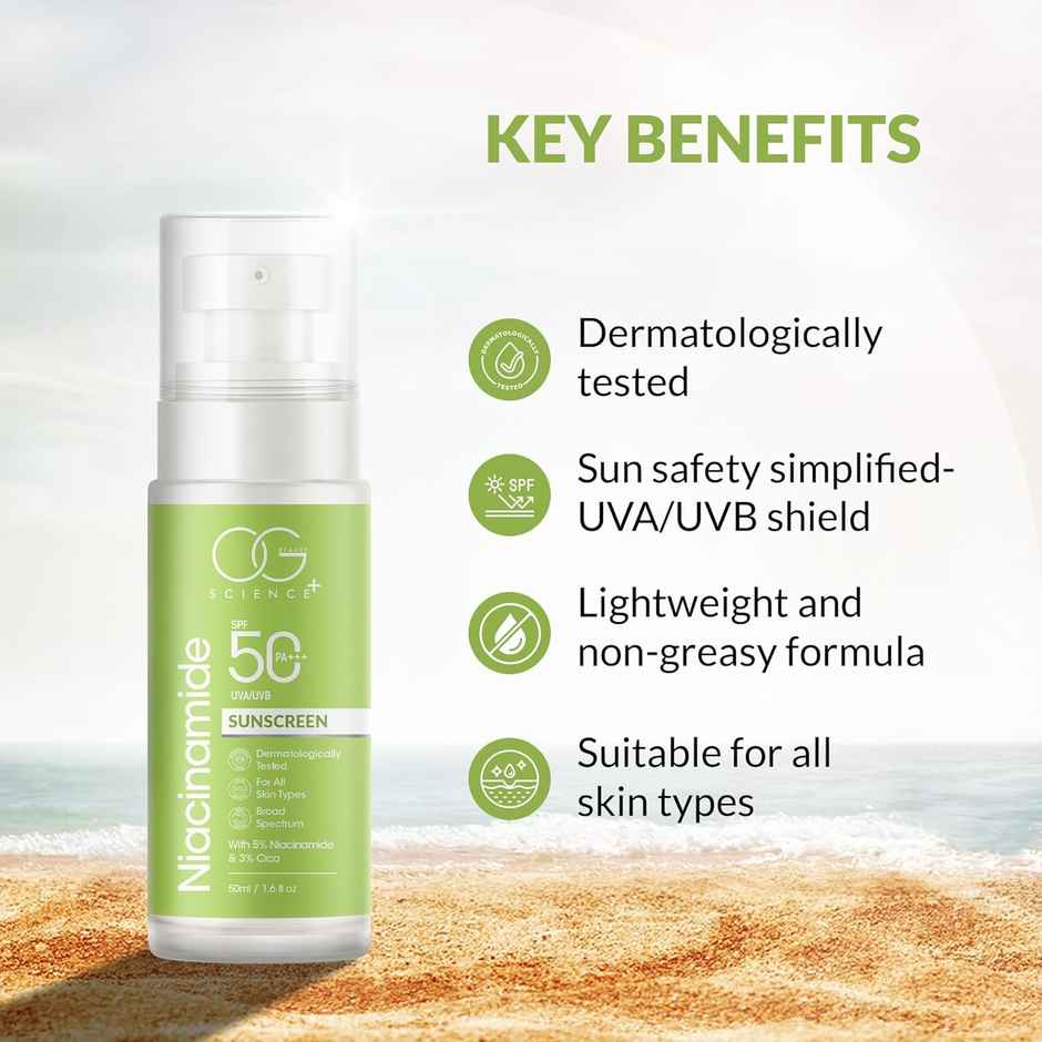 OG BEAUTY Science SPF 50 PA+++ Sunscreen With Niacinamide & Cica - Broad Spectrum