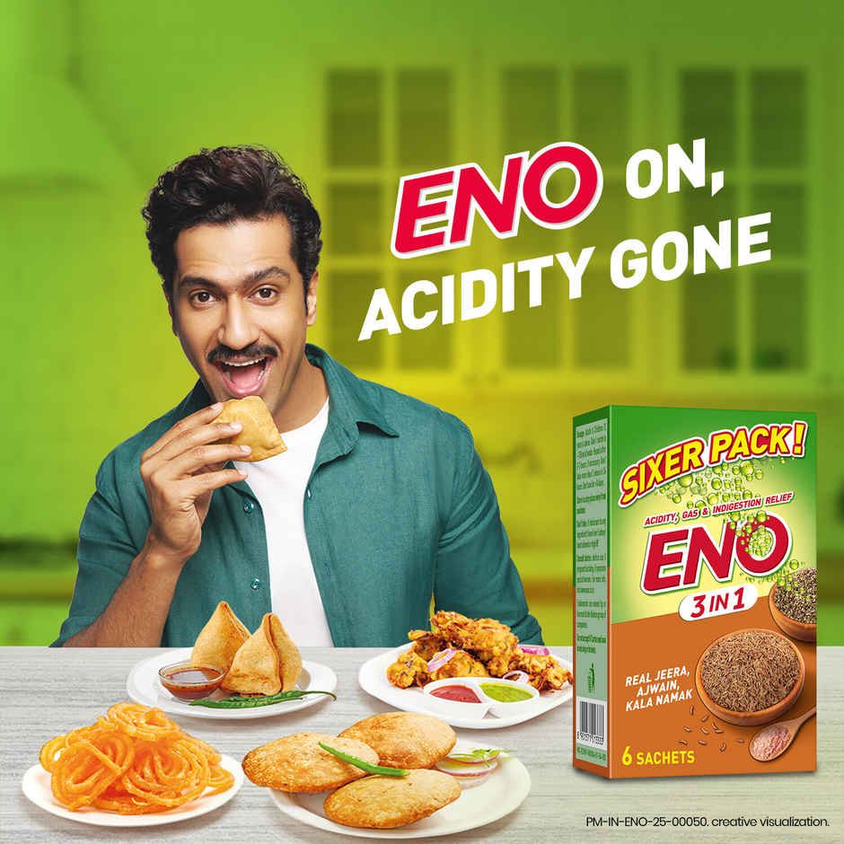 ENO 3 in 1 (Real Jeera, Ajwain & Kala Namak) for Fast Acidity Relief -Pack of 6 Sachets