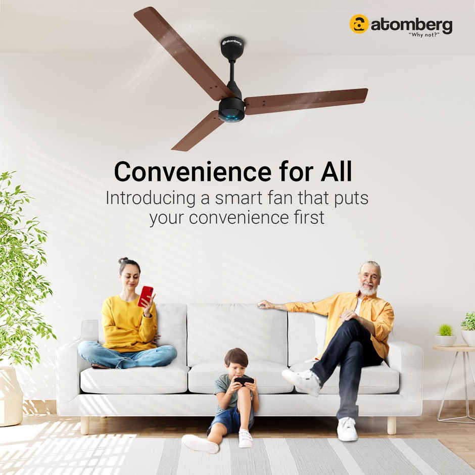 Atomberg Renesa Smart BLDC Ceiling Fan, 1200mm, with IoT & Remote, LED Indicators, Brown & Black