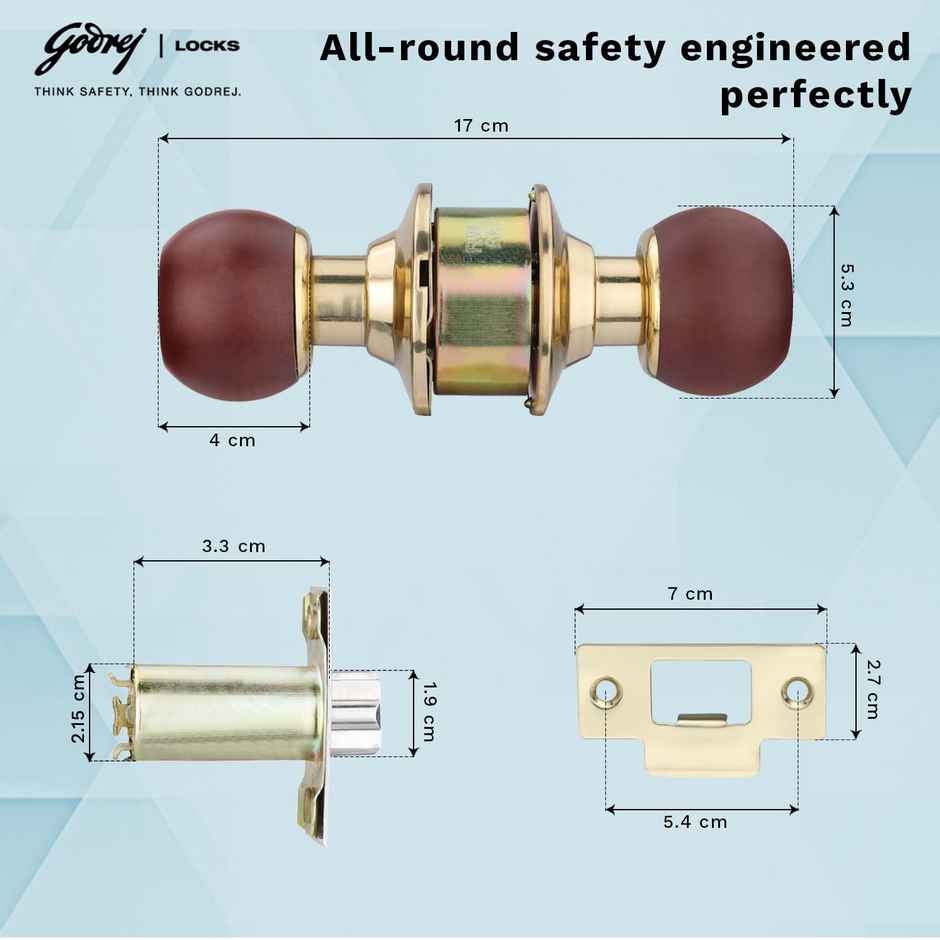 Godrej Cylindrical Lock | 3 Keys | Classic Range | For Bedroom/Internal Doors | Wood Finish