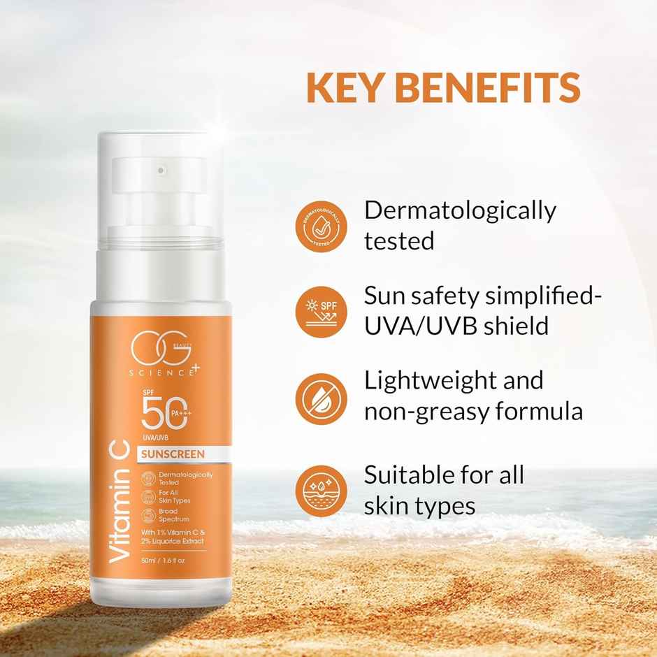 OG BEAUTY Science SPF 50 PA+++ Sunscreen With Vitamin C & Liquorice Extract - Broad Spectrum