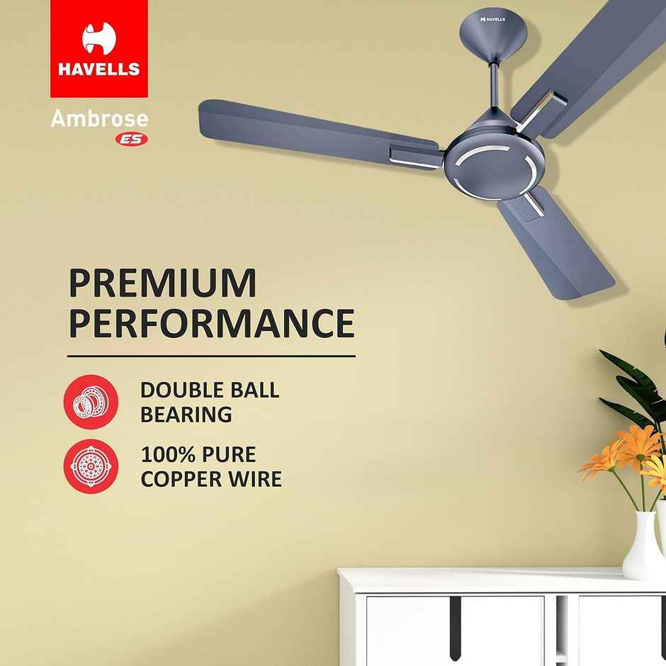 Havells Ambrose ES Ceiling Fan, 1200mm,1 Star, 100% Pure Copper Motor,Premium Finish,Nickel Saphire