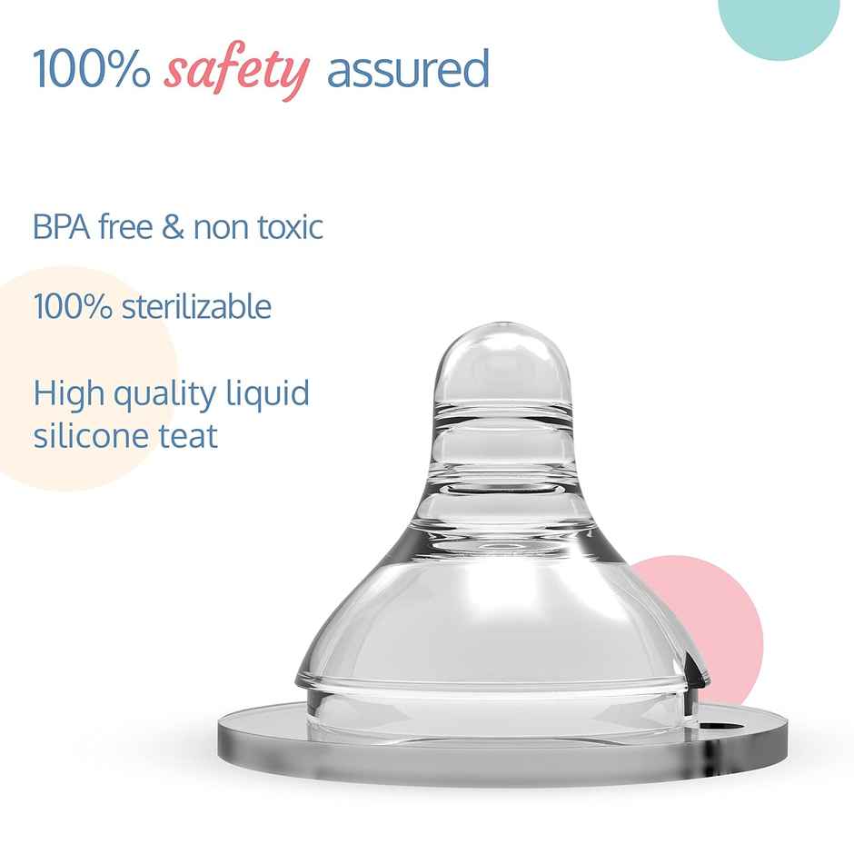 LuvLap Wide Neck Bottle Anti-Colic Nipple, Soft & Flexible Silicone, Slow Flow, 0m+, BPA Free
