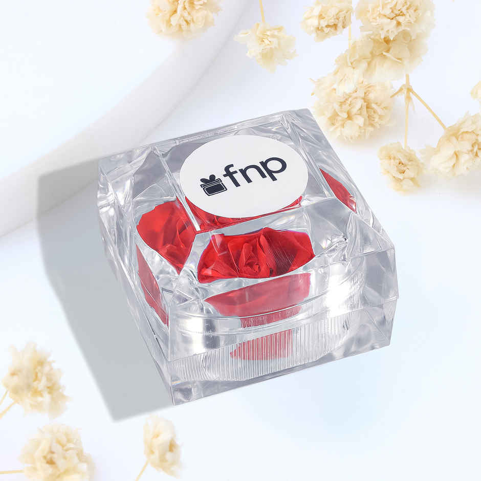 Artificial Preserved Red Rose in Crystal Box | Romantic Gift | FNP