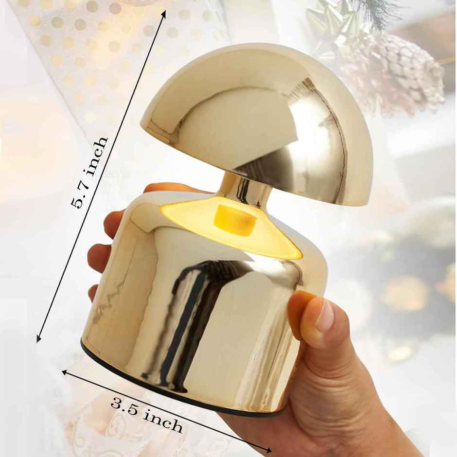 Homesake Metal Mushroom Table Lamp | Portable Dimmable | Touch Control Wireless Charging | Gold