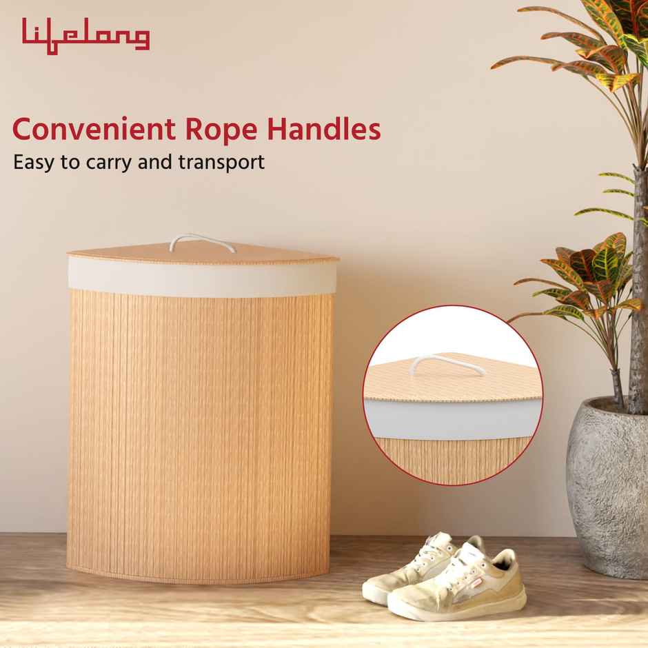 Lifelong Bamboo Laundry Basket with RopeHandles&Lid | Foldable Bag | Durable | WashableBag