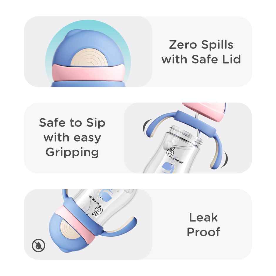 R for Rabbit Tritan Dino 320ml Baby Straw Sipper (Cream Blue)