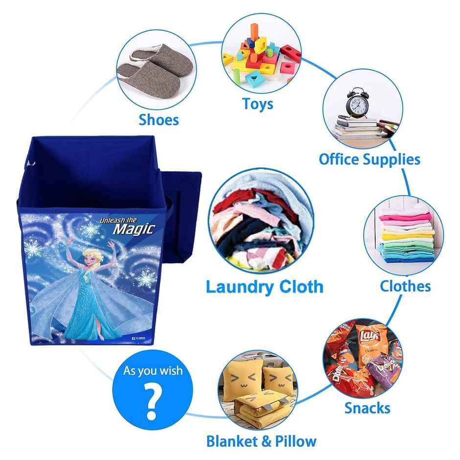 Kuber Industries Foldable Laundry Basket with Lid | Disney Frozen Print | 60 L | Blue