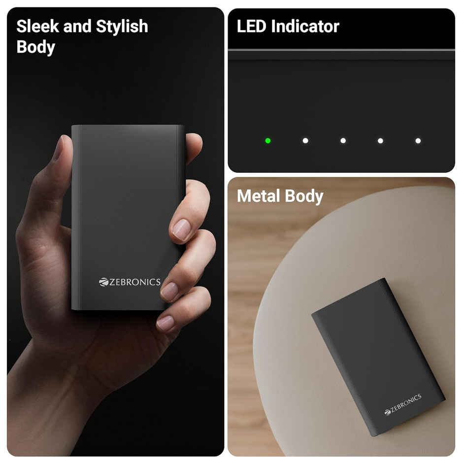 Zebronics Energi Tank 20MR1 20000mAh 22.5W Fast PD3.0 Metal Power Bank Midnight