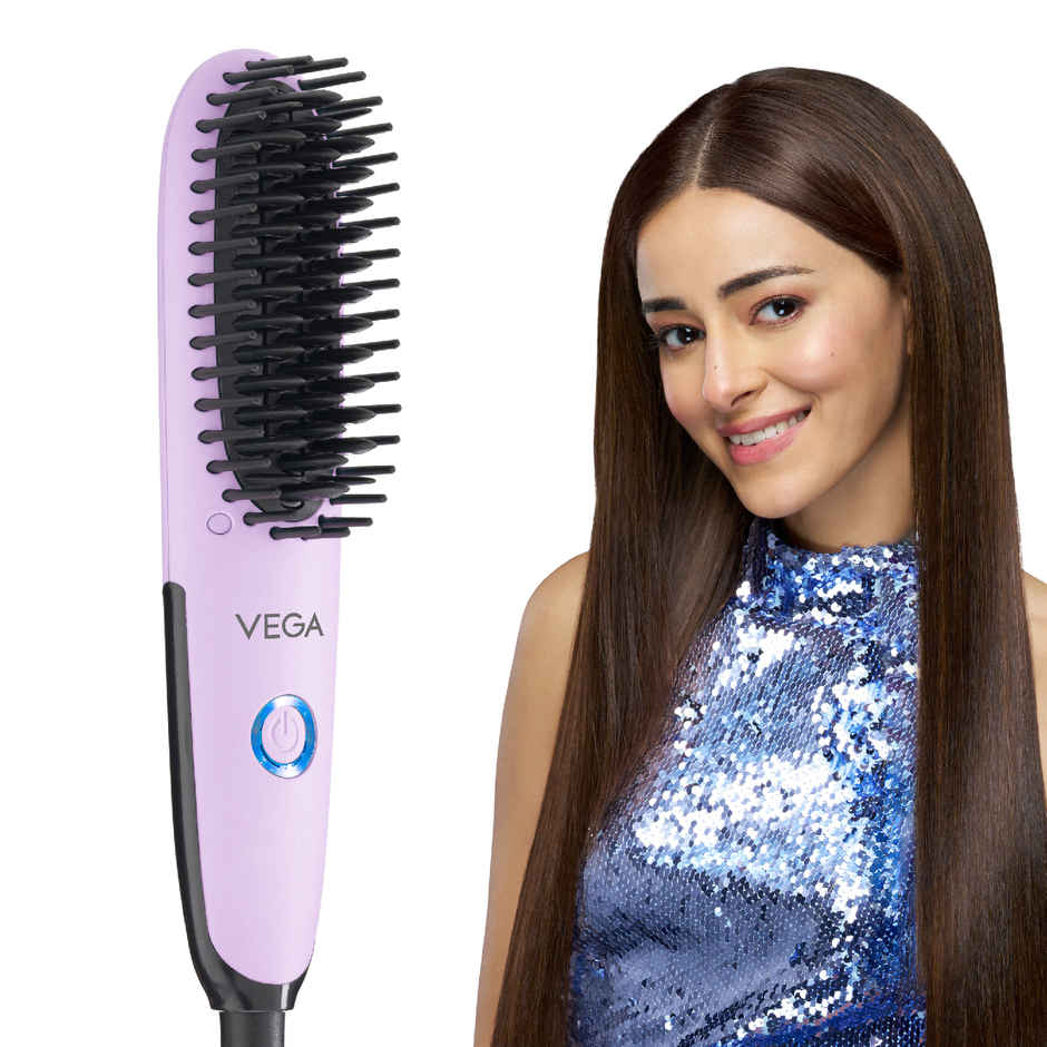 Vega Mini Hair Straightener Brush-Natural Straight in Few Min for Women 2 Heat Settings, (VHSB-05)