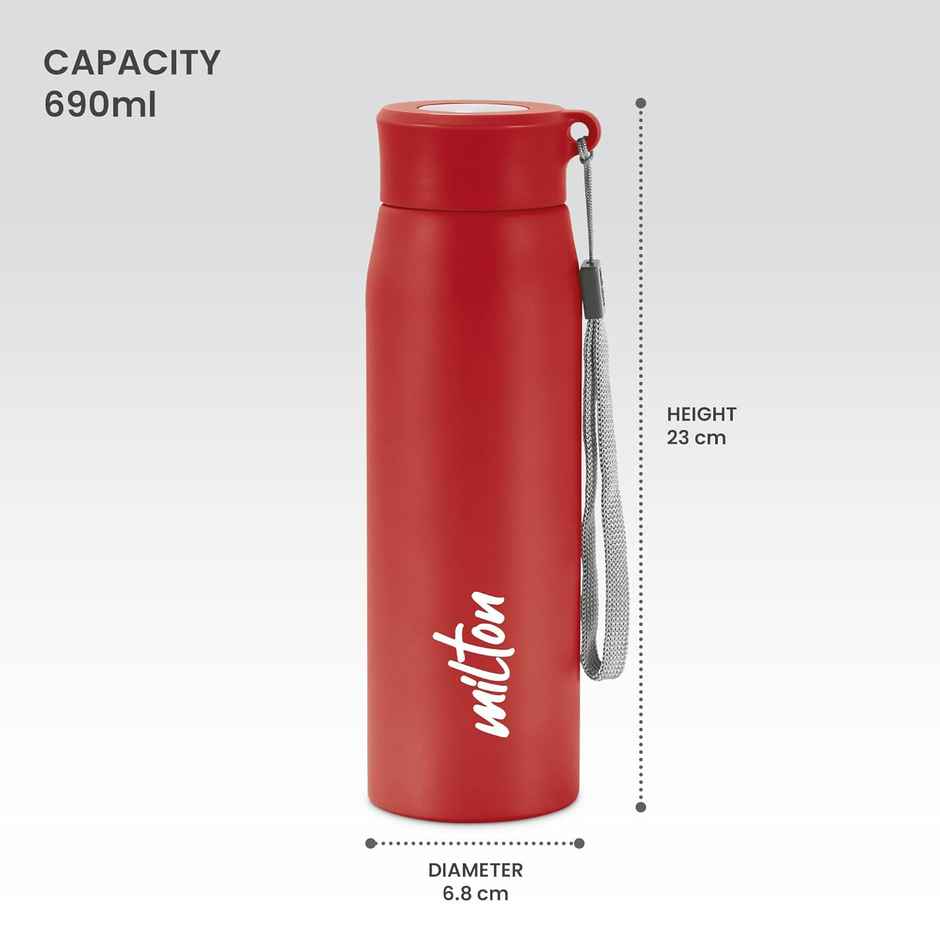 Milton Handy 650 Stainless Steel Water Bottle | 690 ml | Red | Single Walled