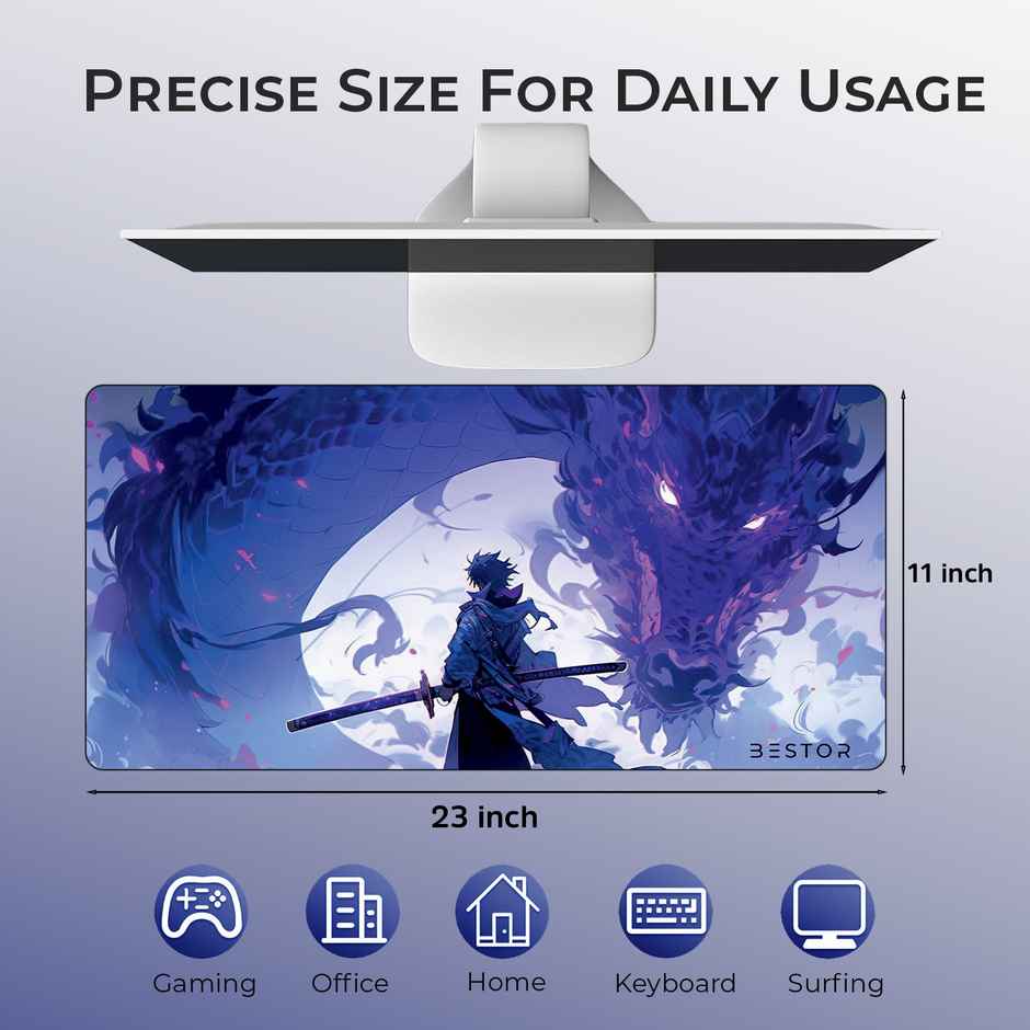 Bestor Dragon Warrior Anime Mouse Pad Dark Reaper Samurai | 60x34 cm | Non-Slip Base | Purple