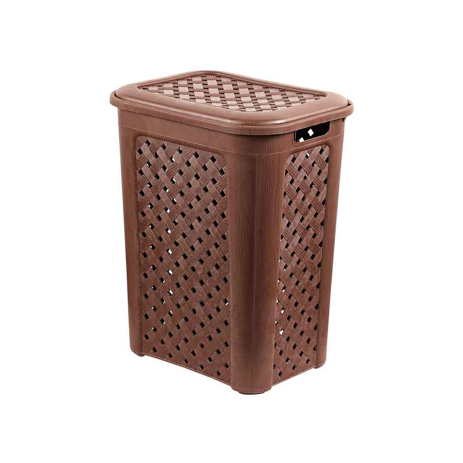 Cello Classic Plastic Laundry Basket with Lid, Brown | Lightweight and Portable