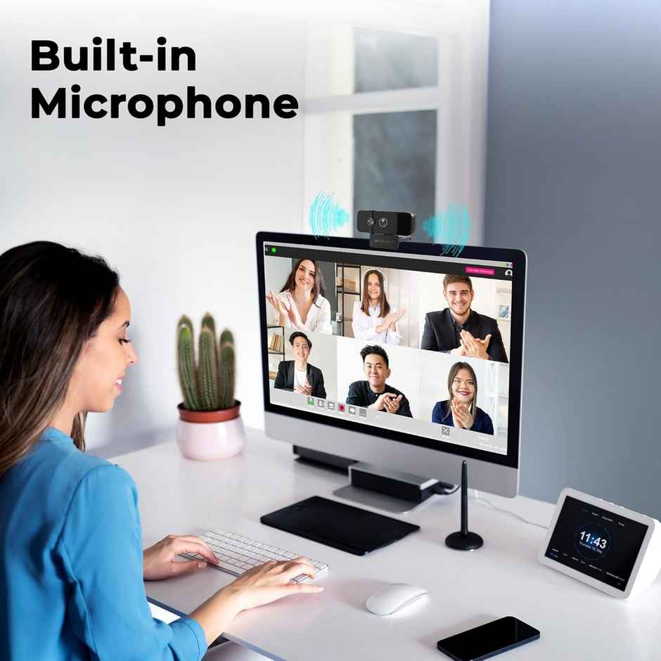 Zebronics Sharp Pro High Resolution Digital Webcam, 30 Fps, 2048 X 1536 Qxga, Microphone, Auto Focus, Dedicated Privacy Shutter, Tripod Support, Compatible with Laptops, Mac for Zoom, Skype, Discord - Black