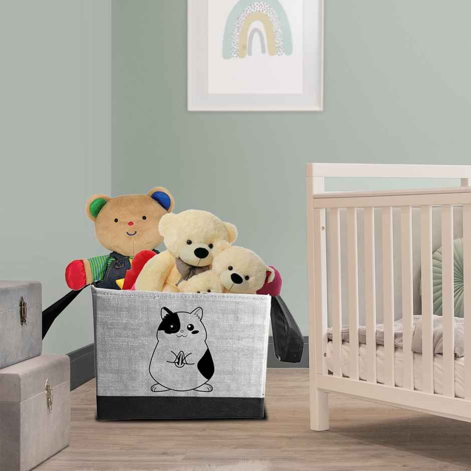 PrettyKrafts Jute Grey Toy Storage Box - Kids Organizer Bin for Toys, Books & Clothes