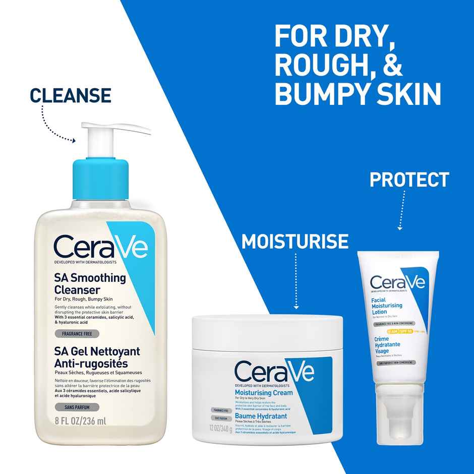 CeraVe Smoothing Cleanser | Dry, Rough & Bumpy Skin | Face Wash With Salicylic Acid & Ceramides