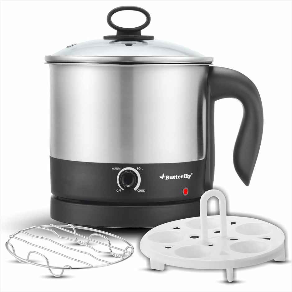Butterfly Matchless Multi Kettle 1.2 Liter Stainless Steel - With Egg Rack + Ss Rack, 600 Watts