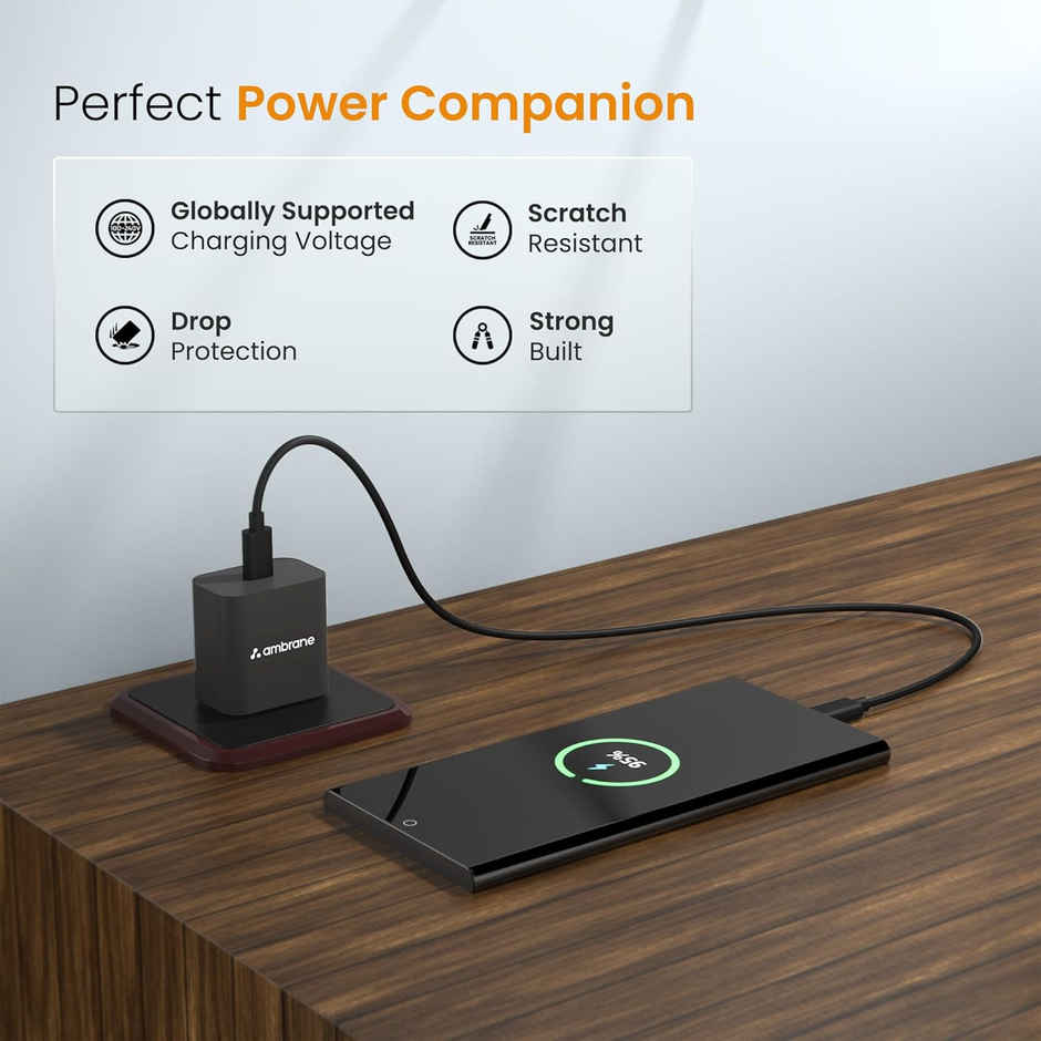 Ambrane 25W Type C Mobile Adapter, Fast Pps Type C Charging For Android & Ios (Charge 25, Black)