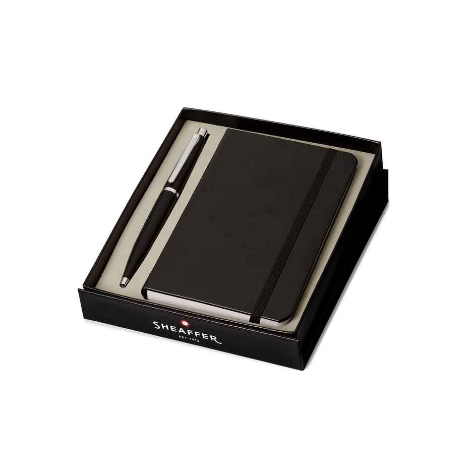 Sheaffer VFM Gift Set Ballpoint Pen | Chrome Plated Trims | Matte Black | With Small Notebook