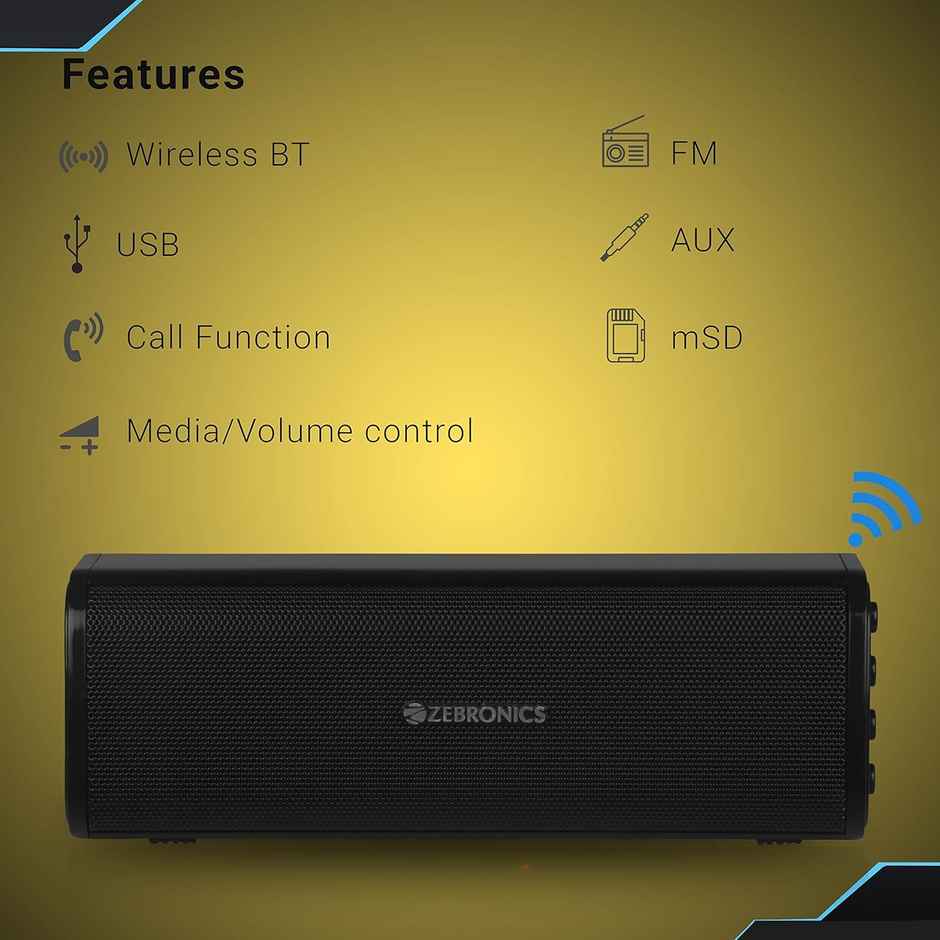 Zebronics Vita BT 10W Speaker Supporting USB, SD Card, AUX, FM, TWS & Call Function (Black)