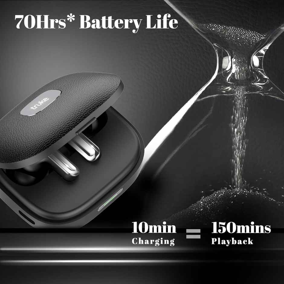 truke Mega 9 Buds w/ 24-bit Spatial Sound, 70H battery, Leather finish, Speakers | Charcoal Black