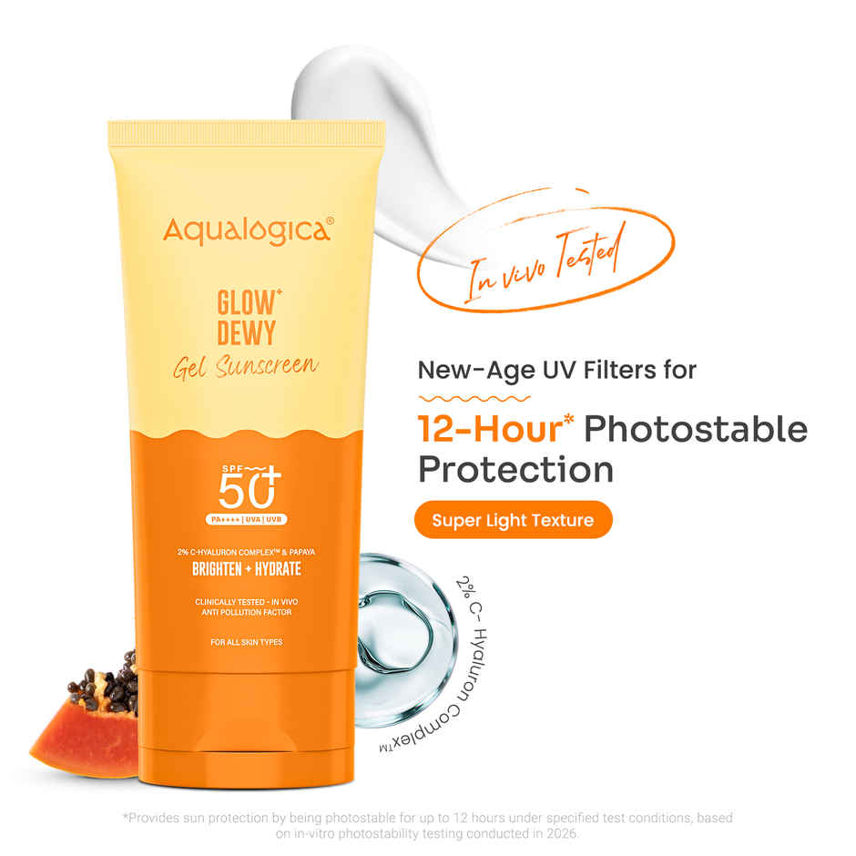 Aqualogica Glow+ Dewy Sunscreen SPF 50+PA++++ with Anti Pollution Factor (APF) | Papaya & Vitamin C Combo