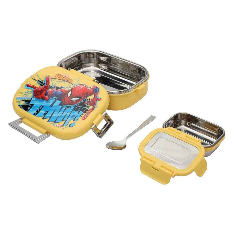 Jaypee Topsteel Stainless Steel Insulated Lunch Box for School Kids, Spiderman Print Yellow, 600ml