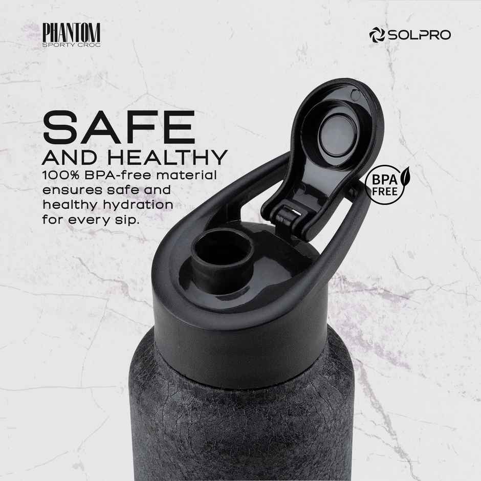 Solpro Phantom Stainless Steel Water Bottle | Gym Bottle | Odor & Bpa Free | 1 L | Black