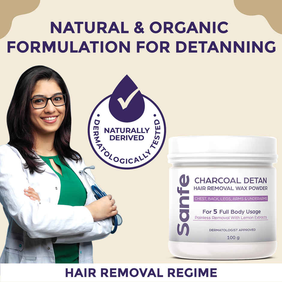 Sanfe Charcoal Detan Hair Removal Wax Powder 8 Minute Painless Organic